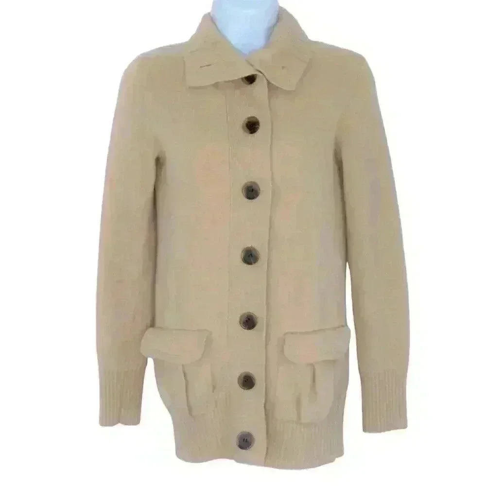J Crew cardigan wool nylon cashmere blend XS pockets coastal grandmother beige